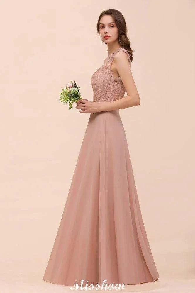One Shoulder Chiffon Bridesmaid Dress Dusty Pink Wedding Guest Dress for Bride (ZD12946)