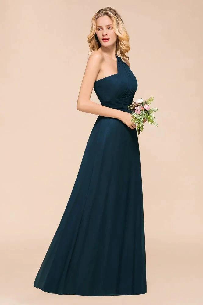 One Shoulder Floor-Length Bridesmaid Dress A-line Chiffon Wedding Party Dresses (ZD12958)