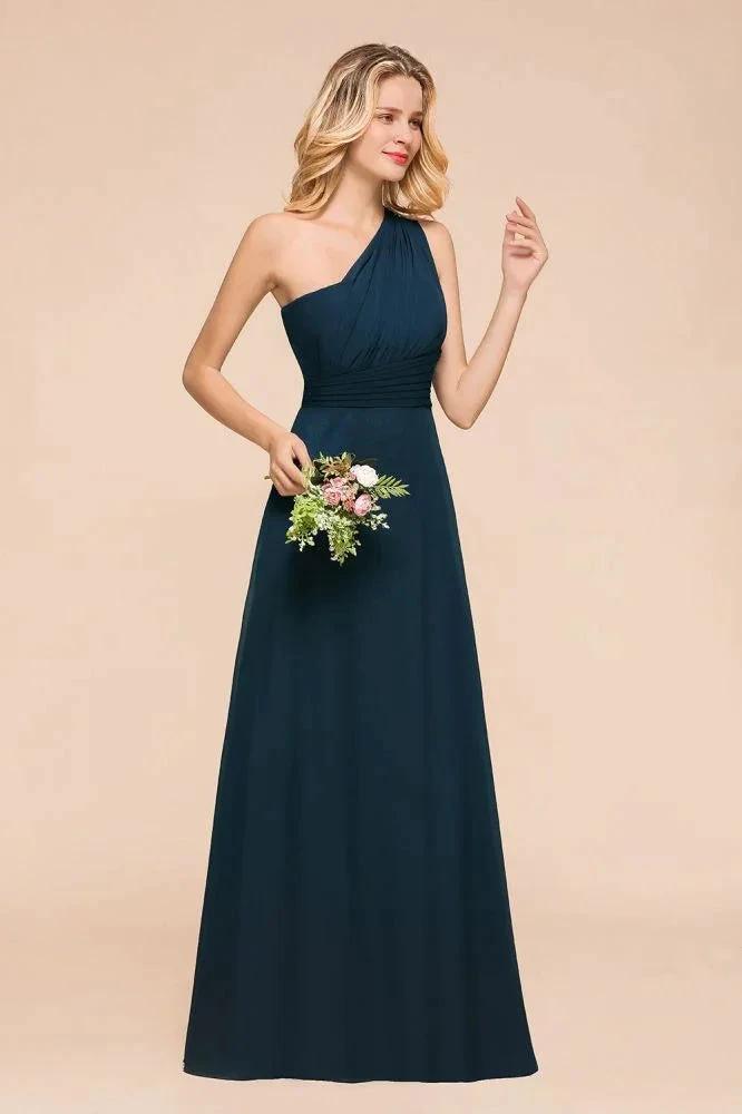 One Shoulder Floor-Length Bridesmaid Dress A-line Chiffon Wedding Party Dresses (ZD12958)