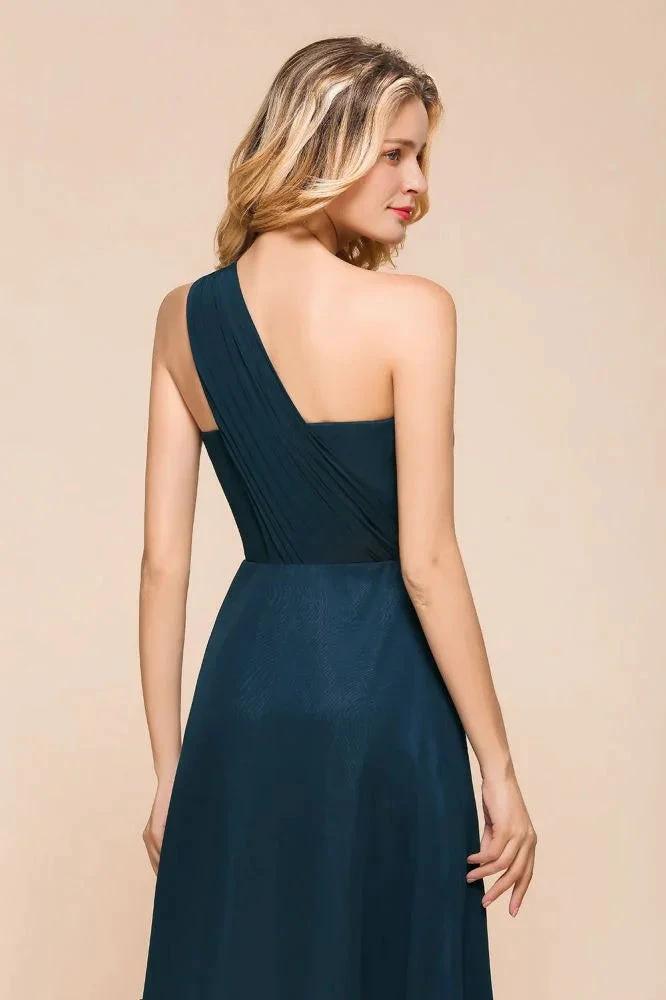 One Shoulder Floor-Length Bridesmaid Dress A-line Chiffon Wedding Party Dresses (ZD12958)