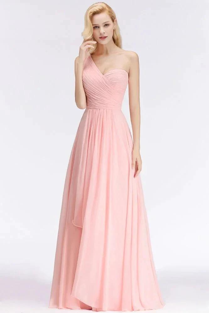 One-shoulder Sweetheart Ruffles Chiffon Bridesmaid Dress Aline Evening Dress (ZD13047)