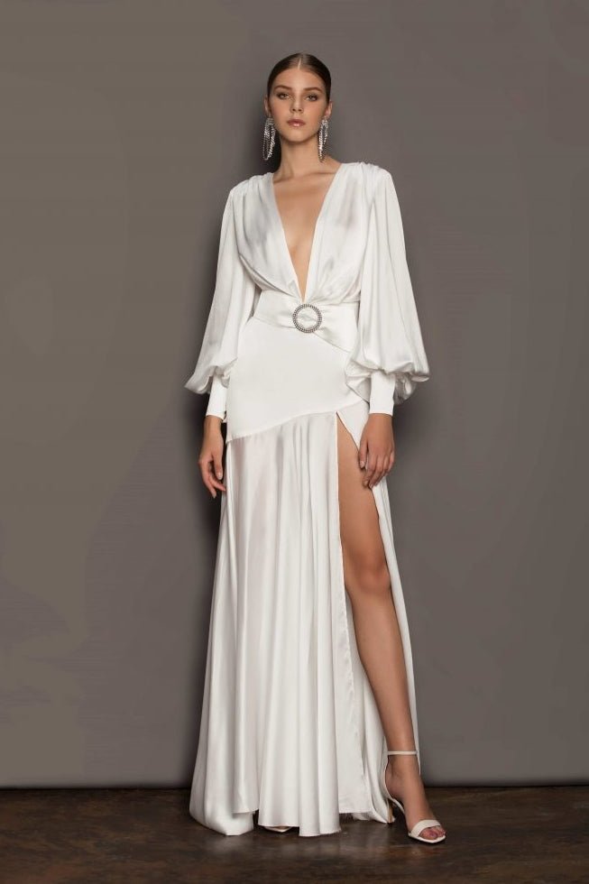 Phoebe V - neck Belted Slit Maxi Dress