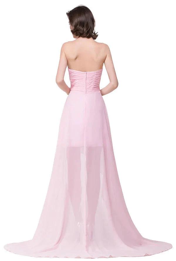 Pink A-line Hi-Lo Sweetheart Ruffle Chiffon Bridesmaid Dresses (ZD13083)