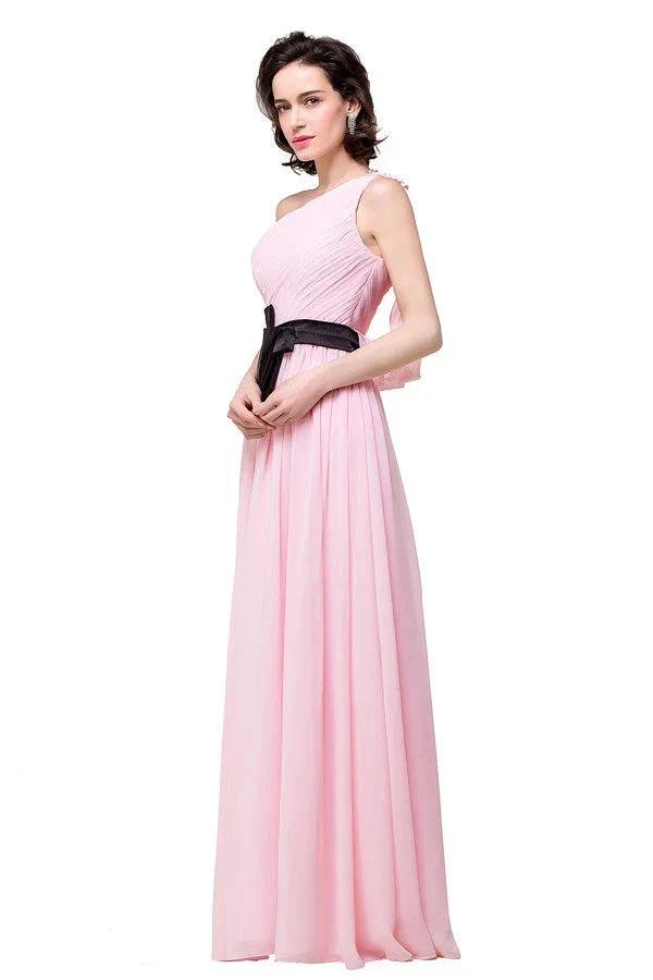 Pink A-line One-shoulder Ruffle Chiffon Bridesmaid Dresses (ZD13132)