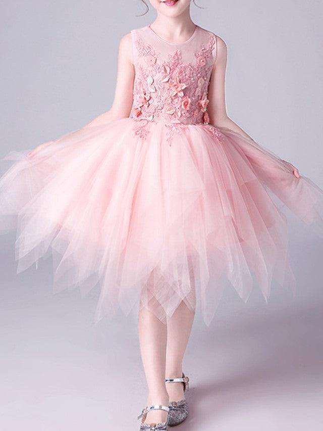 Pink Short A-Line Tulle Jewel Neck Pageant Flower Girl Dresses - VelvetHem