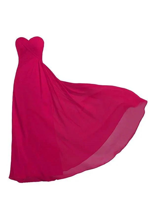 Pink Strapless Long Bridesmaid Dresses Chiffon Wedding Prom Gown (ZD13187) - VelvetHem