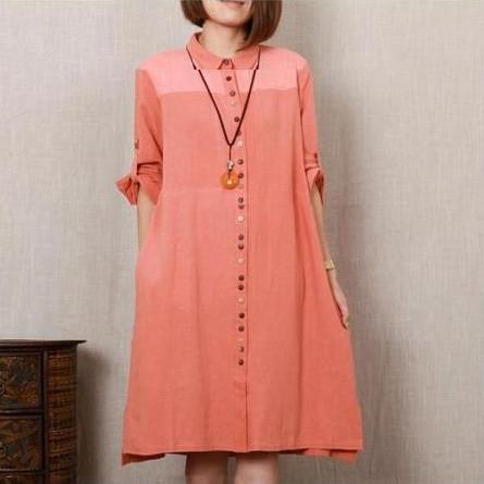pink women long linen dress shift dress handmade sundress plus size