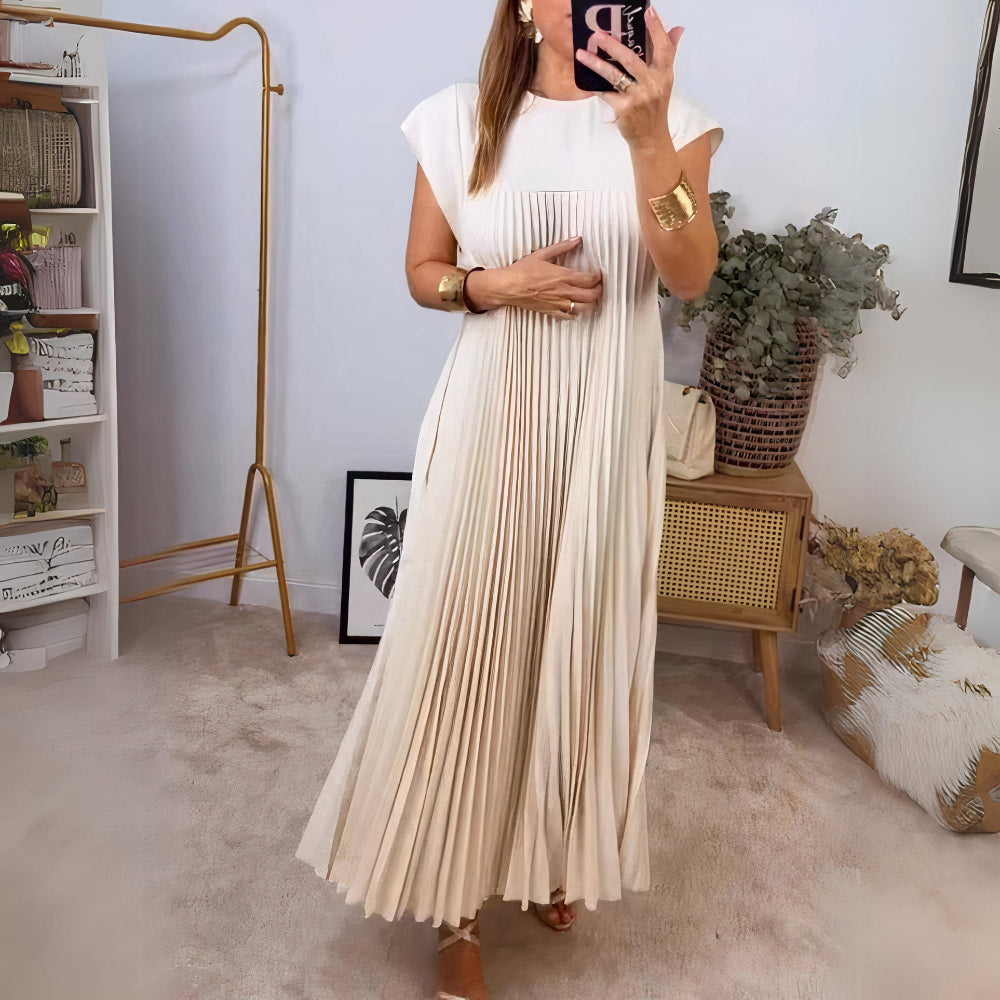 Vanessa Elevated Chic Pleated Summer Dress with a Flattering Fit Silhouette Collection