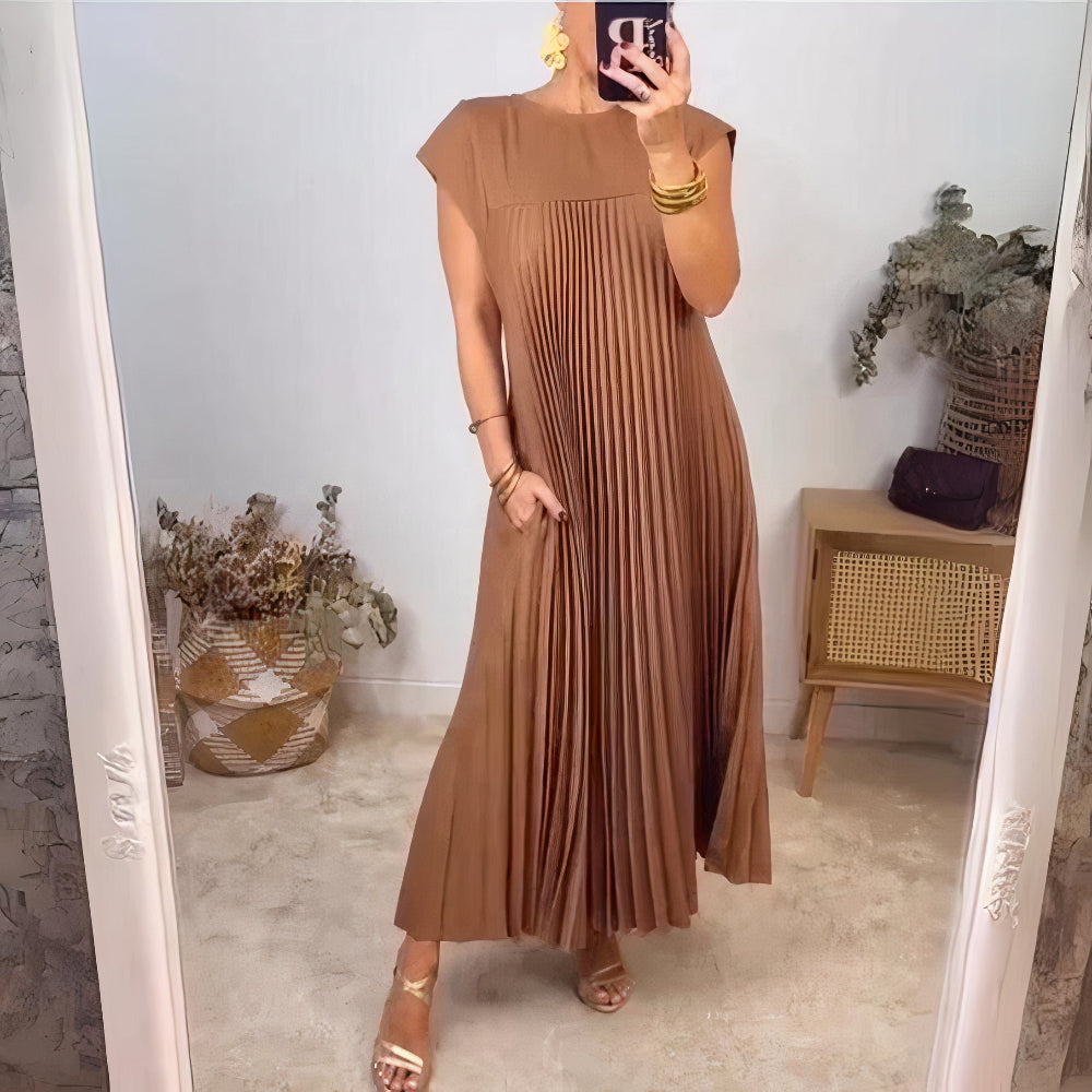 Vanessa Elevated Chic Pleated Summer Dress with a Flattering Fit Silhouette Collection