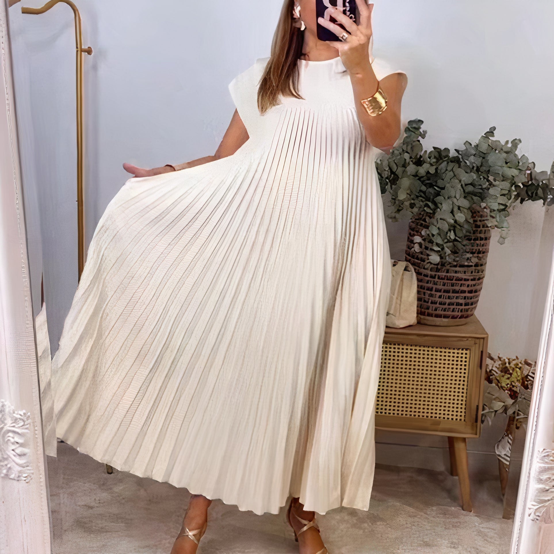 Vanessa Elevated Chic Pleated Summer Dress with a Flattering Fit Silhouette Collection