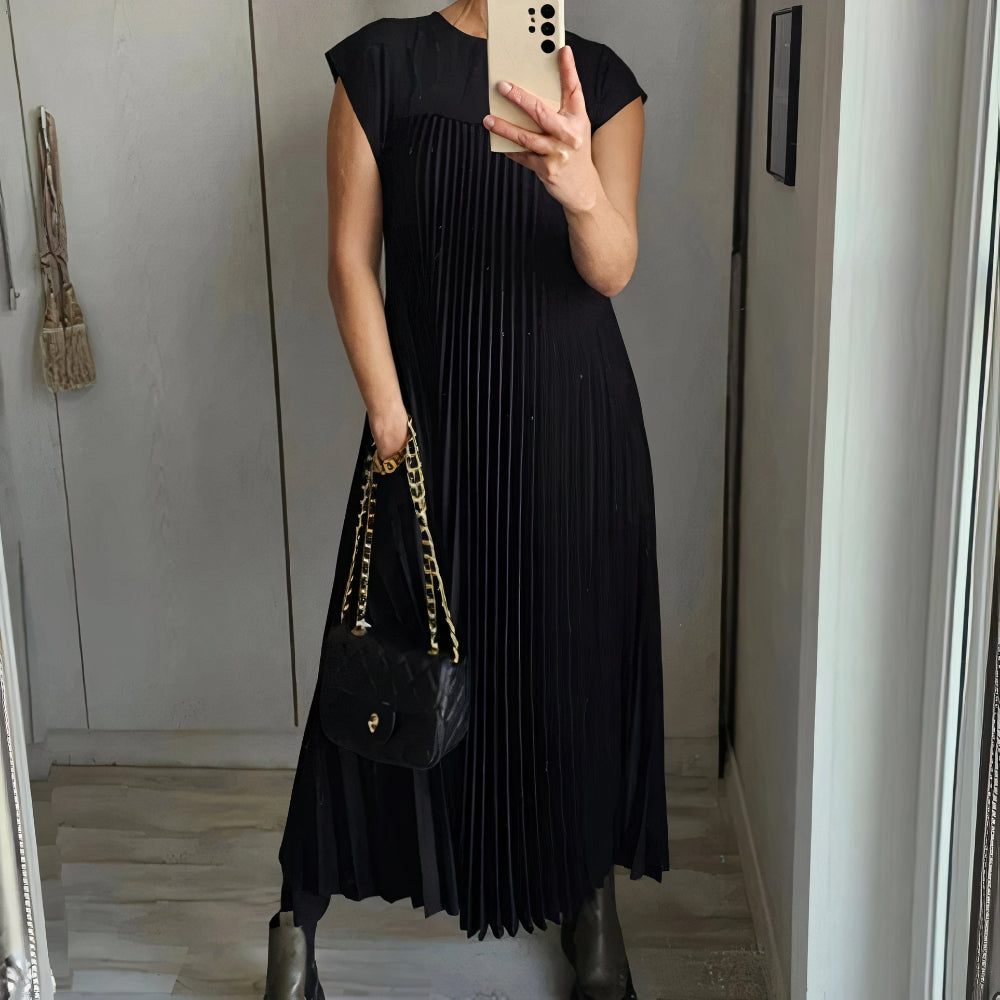 Vanessa Elevated Chic Pleated Summer Dress with a Flattering Fit Silhouette Collection