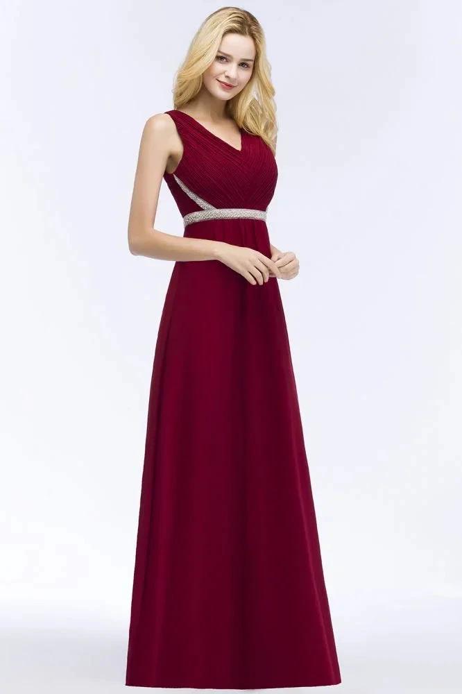 Plus Size A-line V-neck Long Sleeveless Ruffled Chiffon Bridesmaid Dresses with Beading Sash (ZD13062)