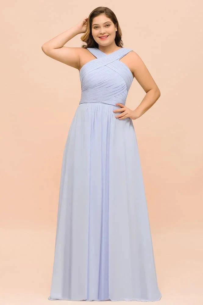 Plus Size Lavender Bridesmaid Dress Halter Floor Length Wedding Guest Dress (ZD12988) - VelvetHem