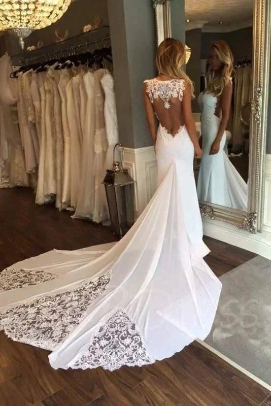 Pretty Sheath Sleeveless Long Beach with Lace Elegant Wedding Dresses (ZD14727)