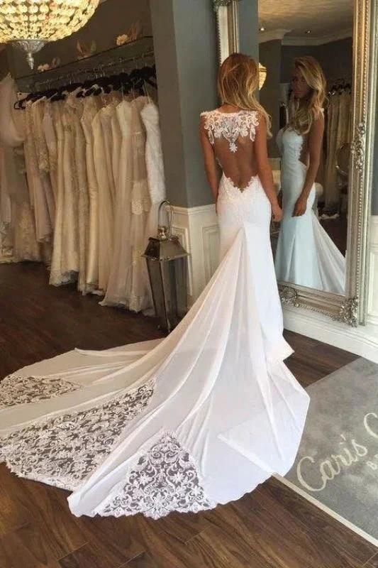 Pretty Sheath Sleeveless Long Beach with Lace Elegant Wedding Dresses (ZD14727)