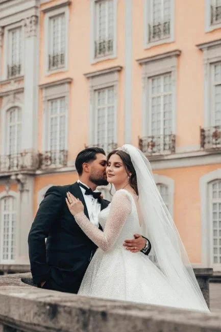 Princess Long White A-line Wedding Dresses With Long Sleeves (ZD14908)