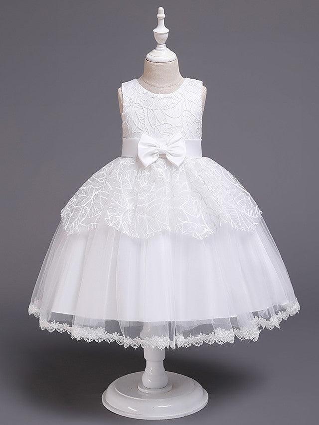 Princess Satin Tulle Sleeveless Jewel Neck Wedding First Communion Birthday Flower Girl Dresses - VelvetHem