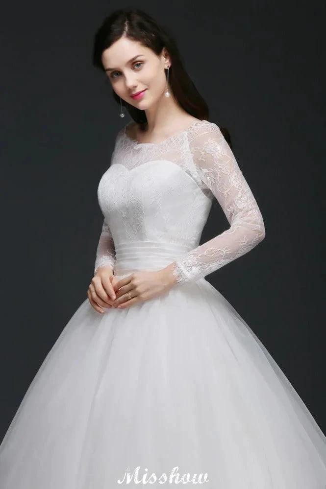 Princess Scoop Tulle White Wedding Dress With Lace (ZD13937)