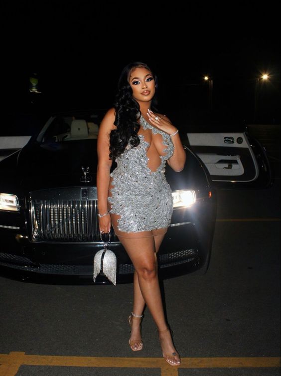 Silver Bodycon Dress Birthday Party Dress Sexy Black Girls Dress - VelvetHem