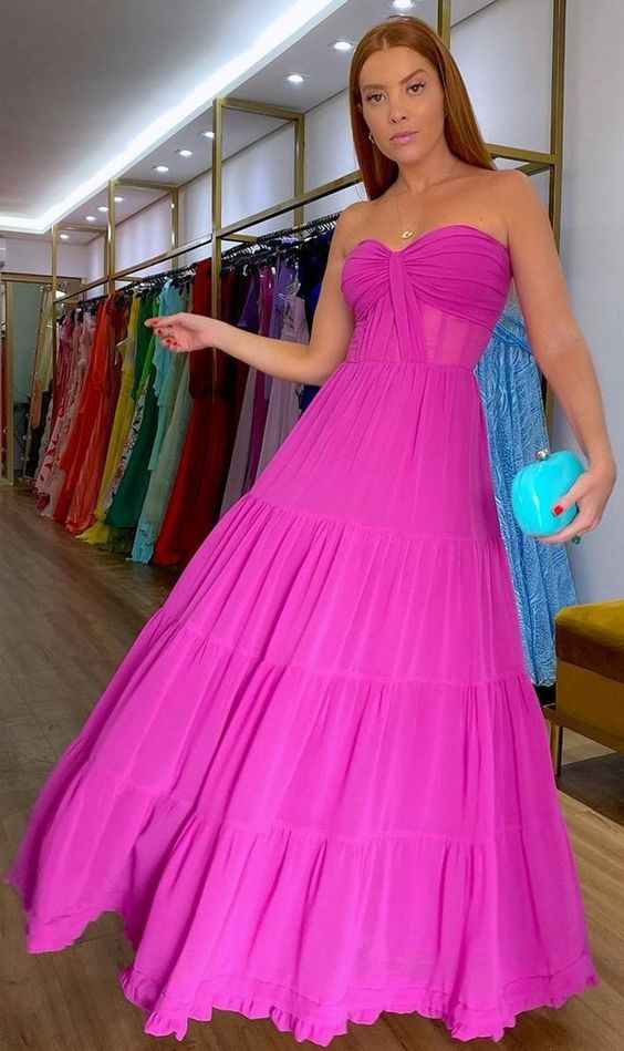 Generous Fuchsia A-line Prom Dress,Charming Evening Dress Y1040