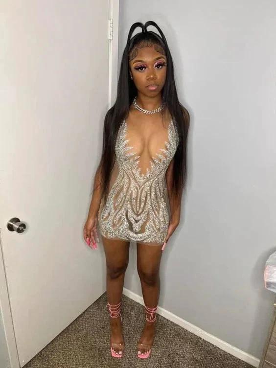 21th Birthday Outfit Dress Sexy Tight Beaded Dress Short Homecoming Dress Y779 by simplepromdress