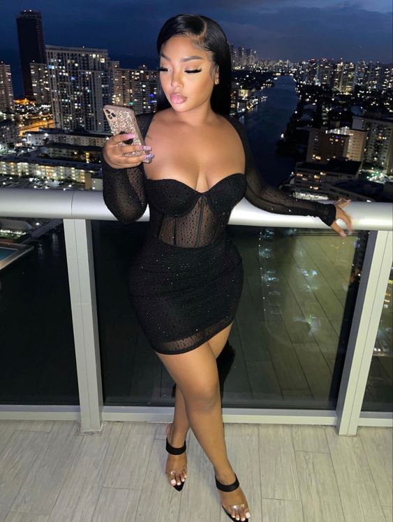 Black Long Sleeves Bodycon Dress Sexy Cocktail Dress Mini Homecoming Dress Y837 - VelvetHem
