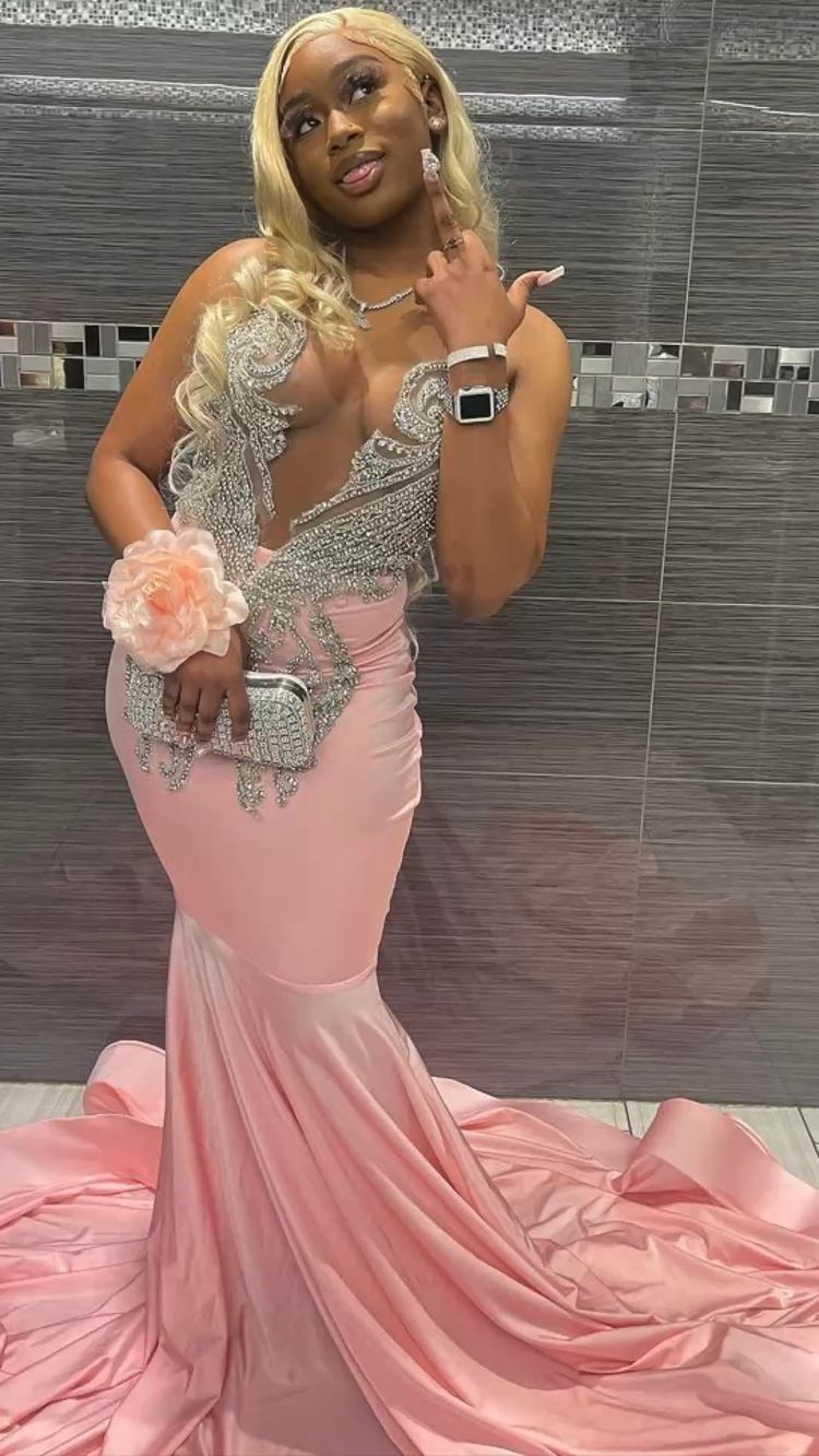 Elegant Deep V Neck Mermaid Evening Dress, Pink Prom Dress For Black Girls Y797 - VelvetHem