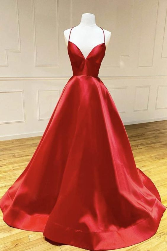 Red Satin Long Prom Dress Backless Formal Custom Simple Evening Dress Y764 - VelvetHem
