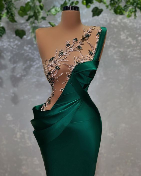 Glamorous Emerald Green Satin Evening Dress ,Sexy Pageant Dress Y757 - VelvetHem
