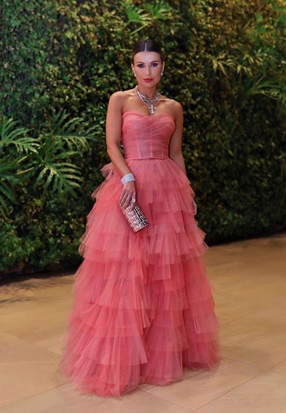 Romantic Frill-Layered Tulle Evening Dress,Strapless Tulle Prom Dress Y1057 - VelvetHem