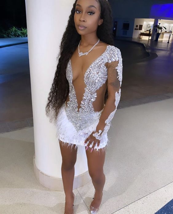 21st Birthday Outfit Dress Sexy Tight Beaded Dress Mini Homecoming Dress Y780