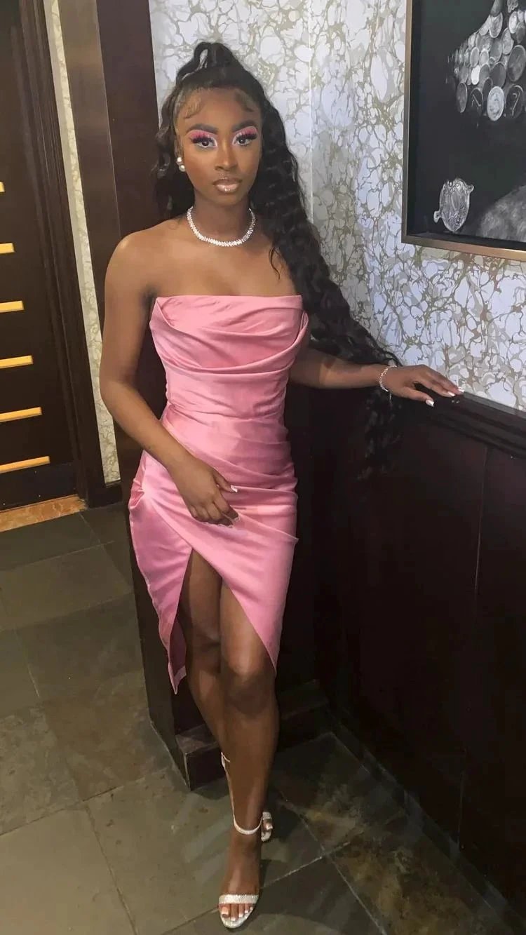Pink 19th Birthday Dress Outfit Black Girl Lovely Pink Strapless Homecoming Dress Y643 by simplepromdress