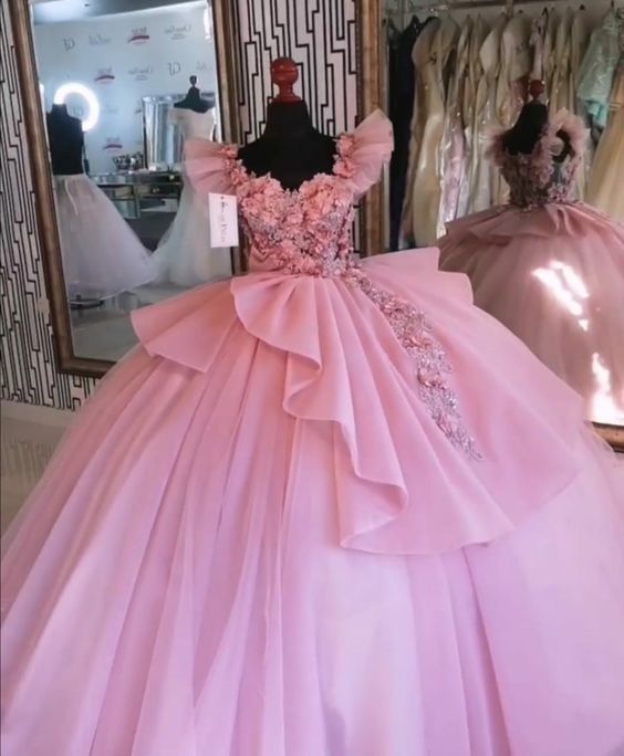 Pink 3D Flowers Quinceanera Dress Princess Dress Ball Gown Y597 - VelvetHem