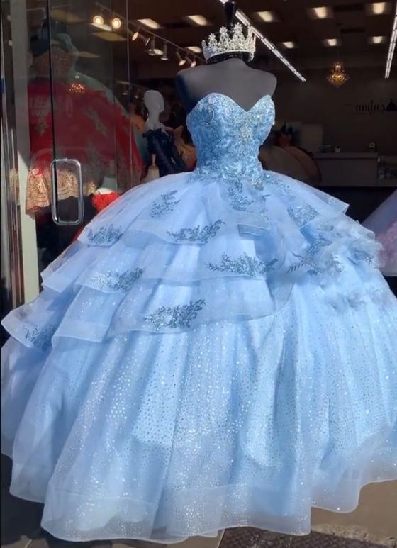 Puffy Ball Gown, Blue Tulle Princess Dresses,Blue Quinceanera Dress Y528 - VelvetHem