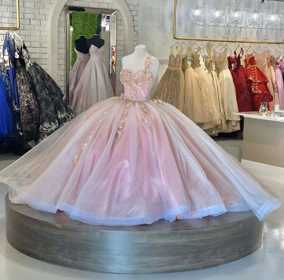 Pink Tulle Princess Dress Pink Ball Gown Elegant Applique Quinceanera Dresses Y580 - VelvetHem