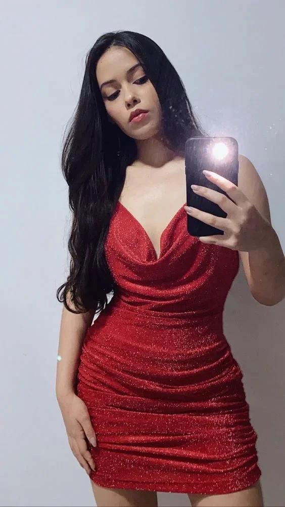 Glitter Red Mini Homecoming Dress Spaghetti Straps Graduation Dresses Y629 by simplepromdress