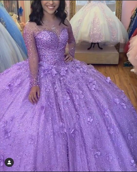 Elegant Purple Lace Ball Gown Quinceanera Prom Dress For Sweet 16 Dress - VelvetHem