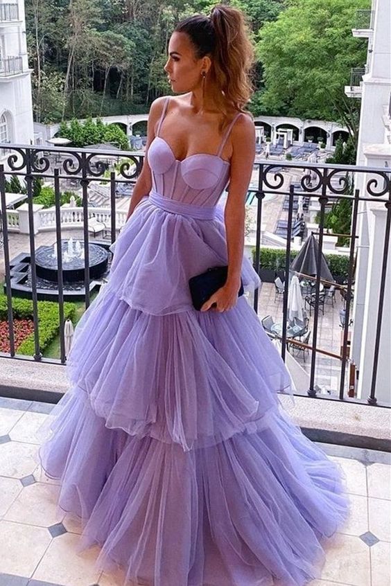 Lavender Bustier Tiered Long Prom Dress - VelvetHem