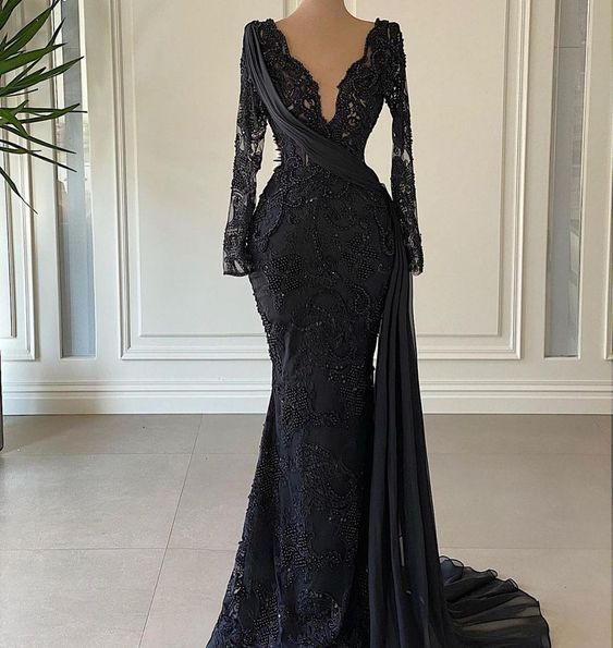 Black Long Prom Dress evening Formal Dress - VelvetHem