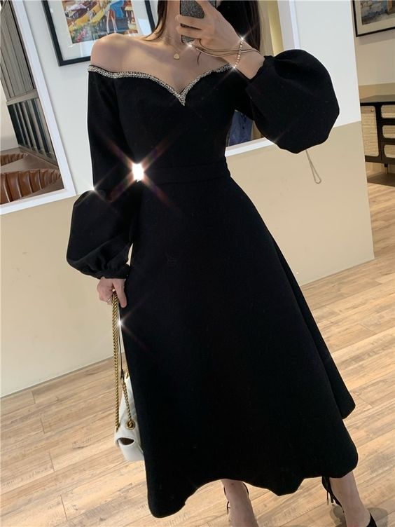 Vintage Black Ankle Length Prom Dress A-line Party Dress - VelvetHem