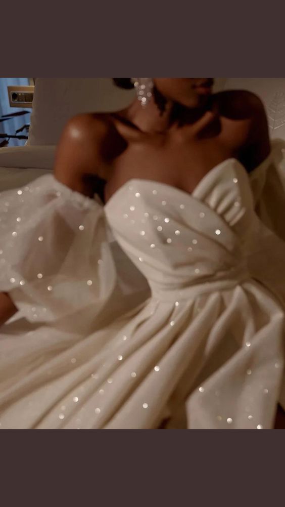 Sweetheart Prom Dress With Puffy Sleeves Sexy Luxurious Sparkle & Shine - VelvetHem
