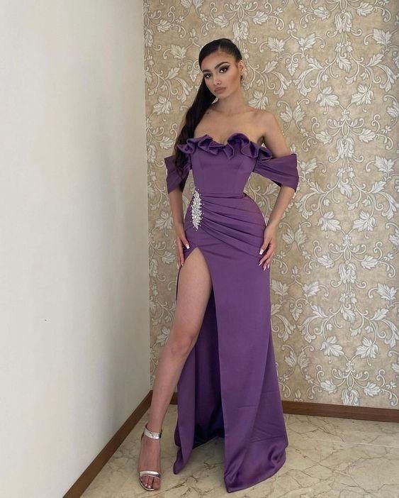 Purple long evening dress Prom Dress - VelvetHem