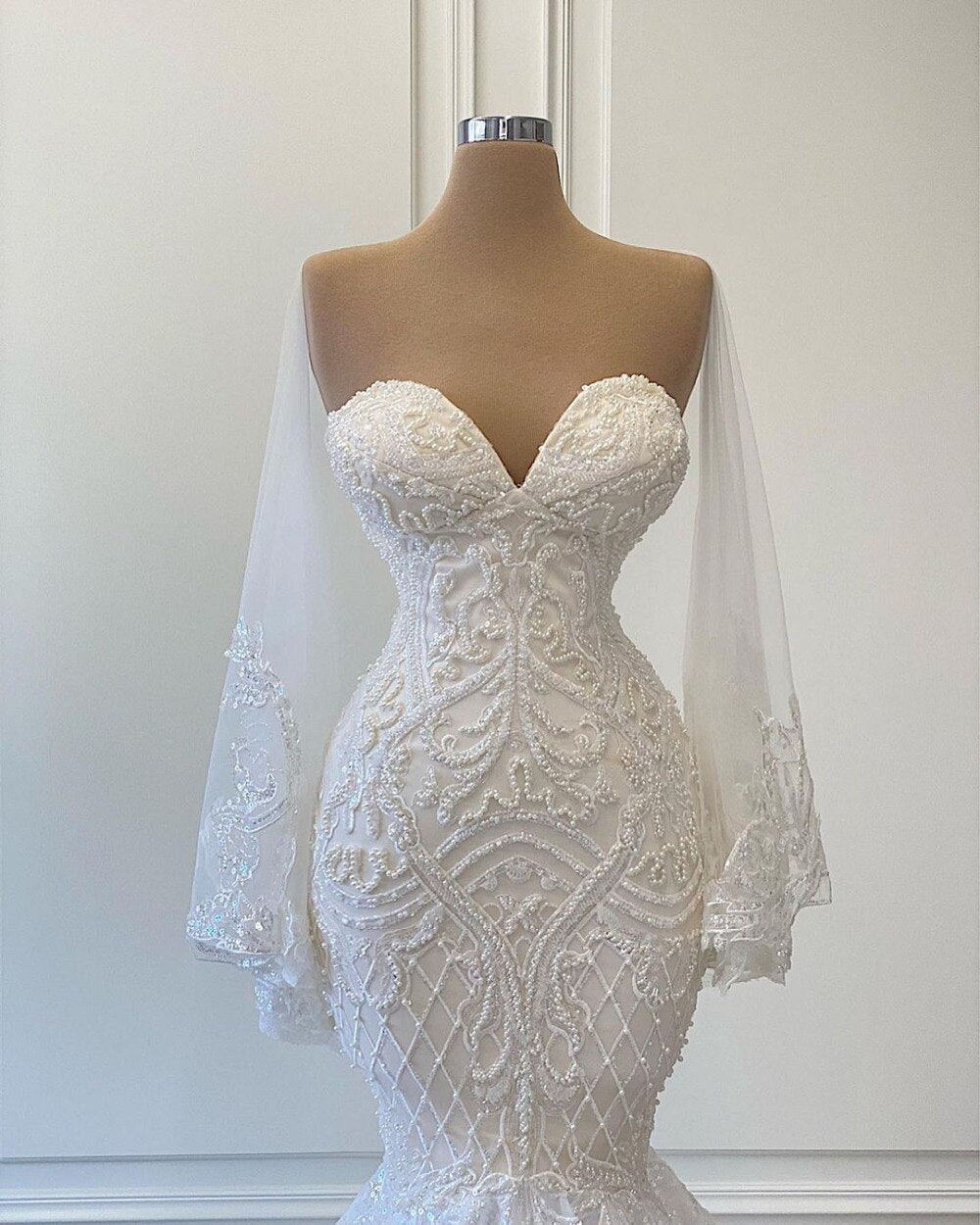 Sexy White Lace Mermaid Wedding Dresses Sweetheart ,Chic Prom Dress - View 2 | VelvetHem