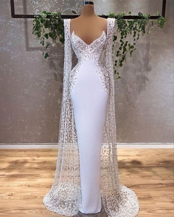 White evening dresses long elegant modest formal dress Prom Dress - VelvetHem