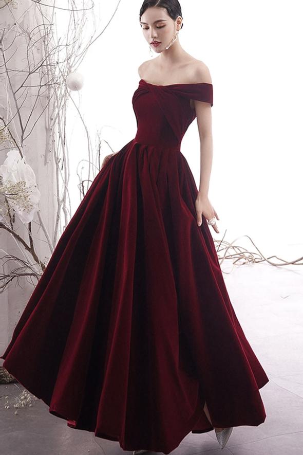 Burgundy velvet prom dress burgundy evening dress - VelvetHem