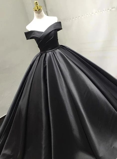 Black v neck satin long prom dress black evening dress S26309 - VelvetHem