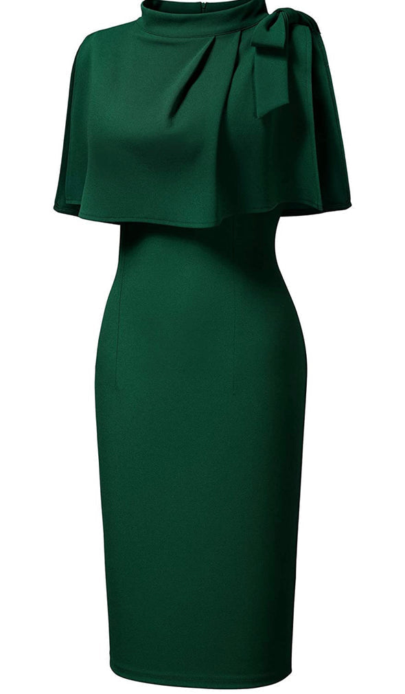 1940's Style Half Collar Batwing Cape Dress Green Party Dress - VelvetHem