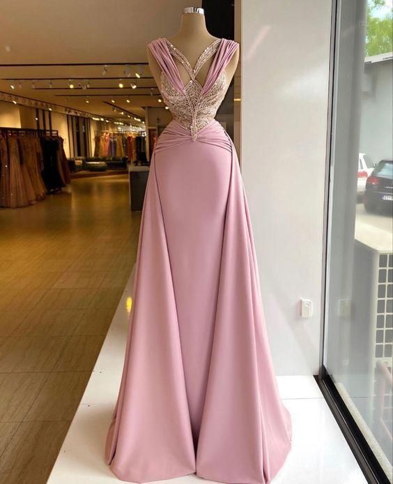 Pink Long evening Prom Dress - VelvetHem