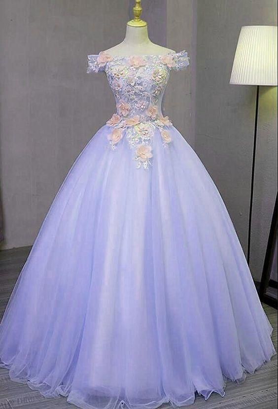 Gorgeous Light Purple Tulle Long Off Shoulder Party Dress, Sweet 16 Dress - VelvetHem