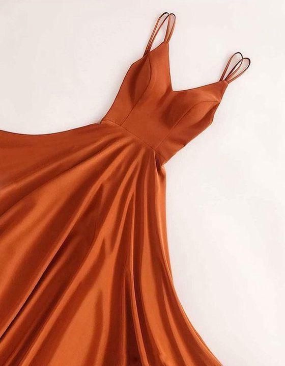 Simple v neck satin long prom dress, long evening dress - VelvetHem